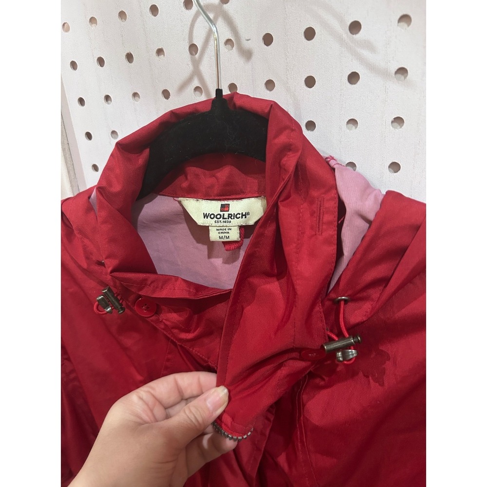 Woolrich Red Hooded Lightweight Drawstring Waist Anorak Jacket Women M - Picture 5 of 7